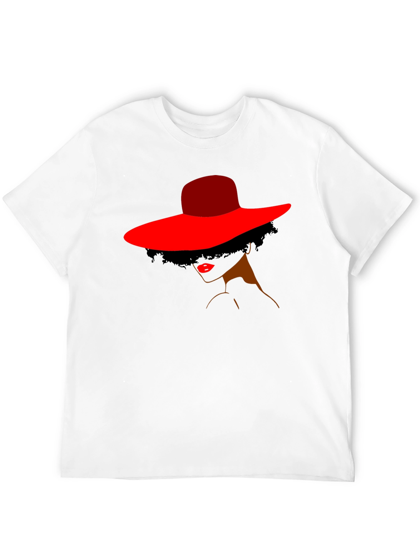 Elegant Woman in Red Hat Graphic Tee