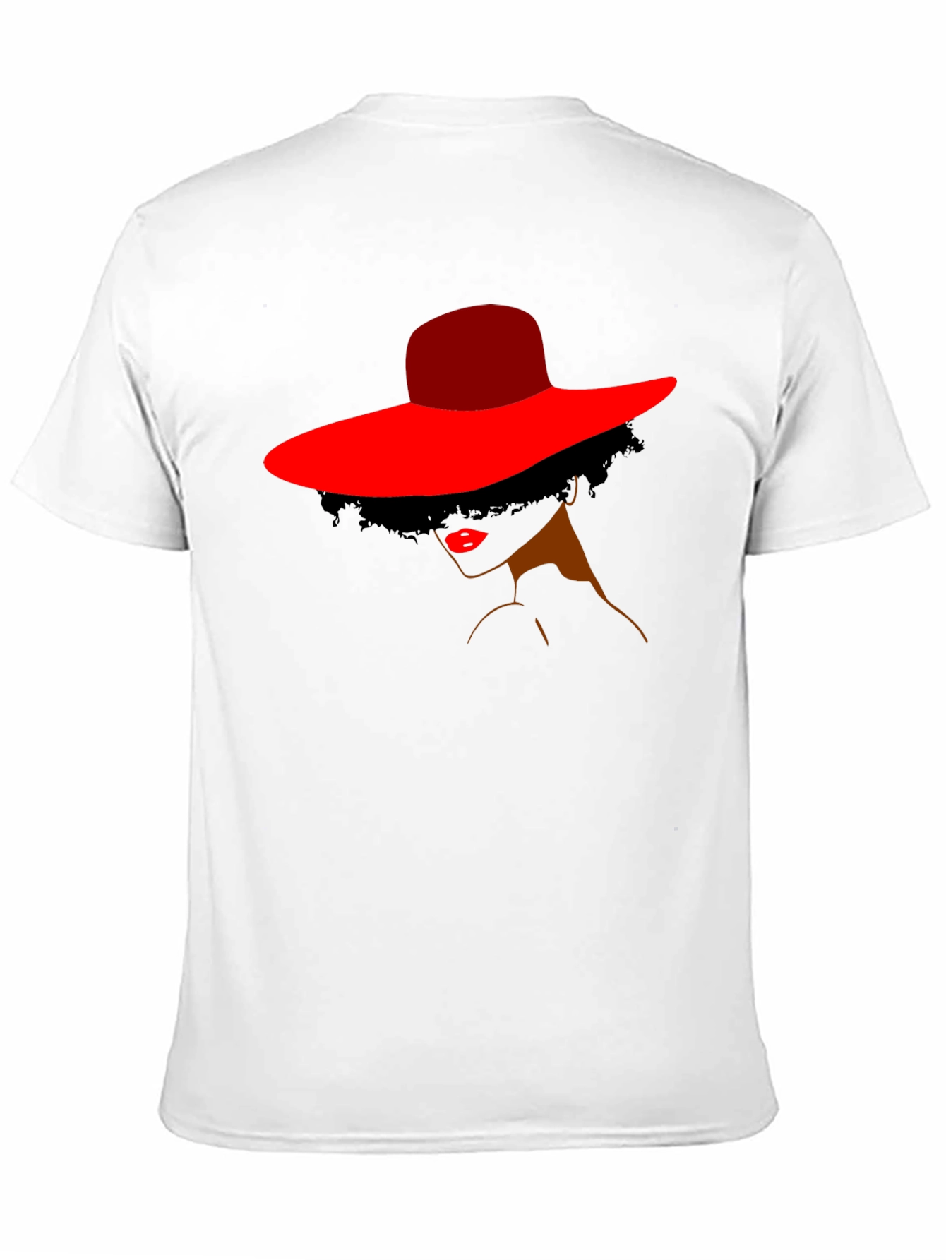 Elegant Woman in Red Hat Graphic Tee