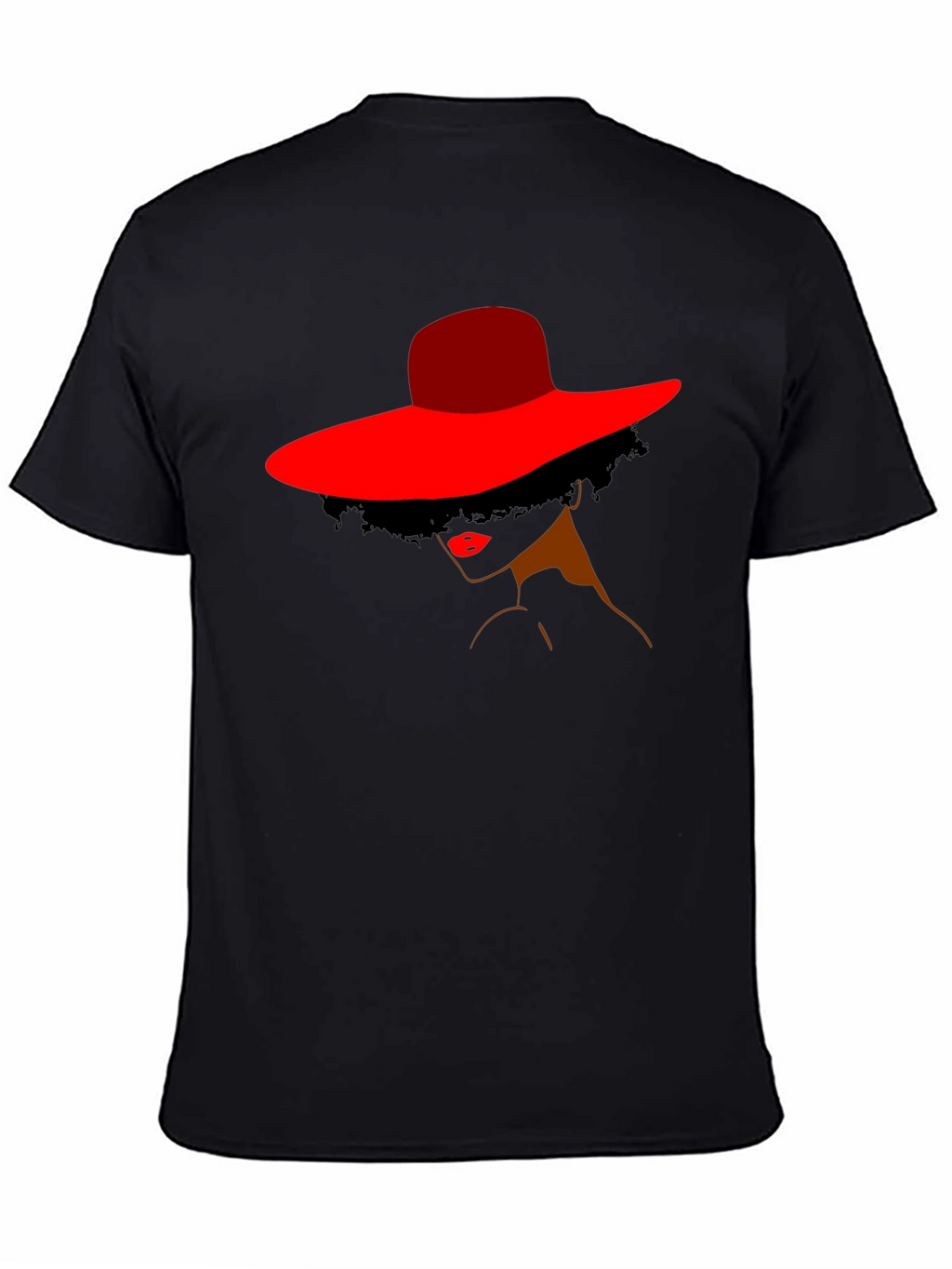 Elegant Woman in Red Hat Graphic Tee