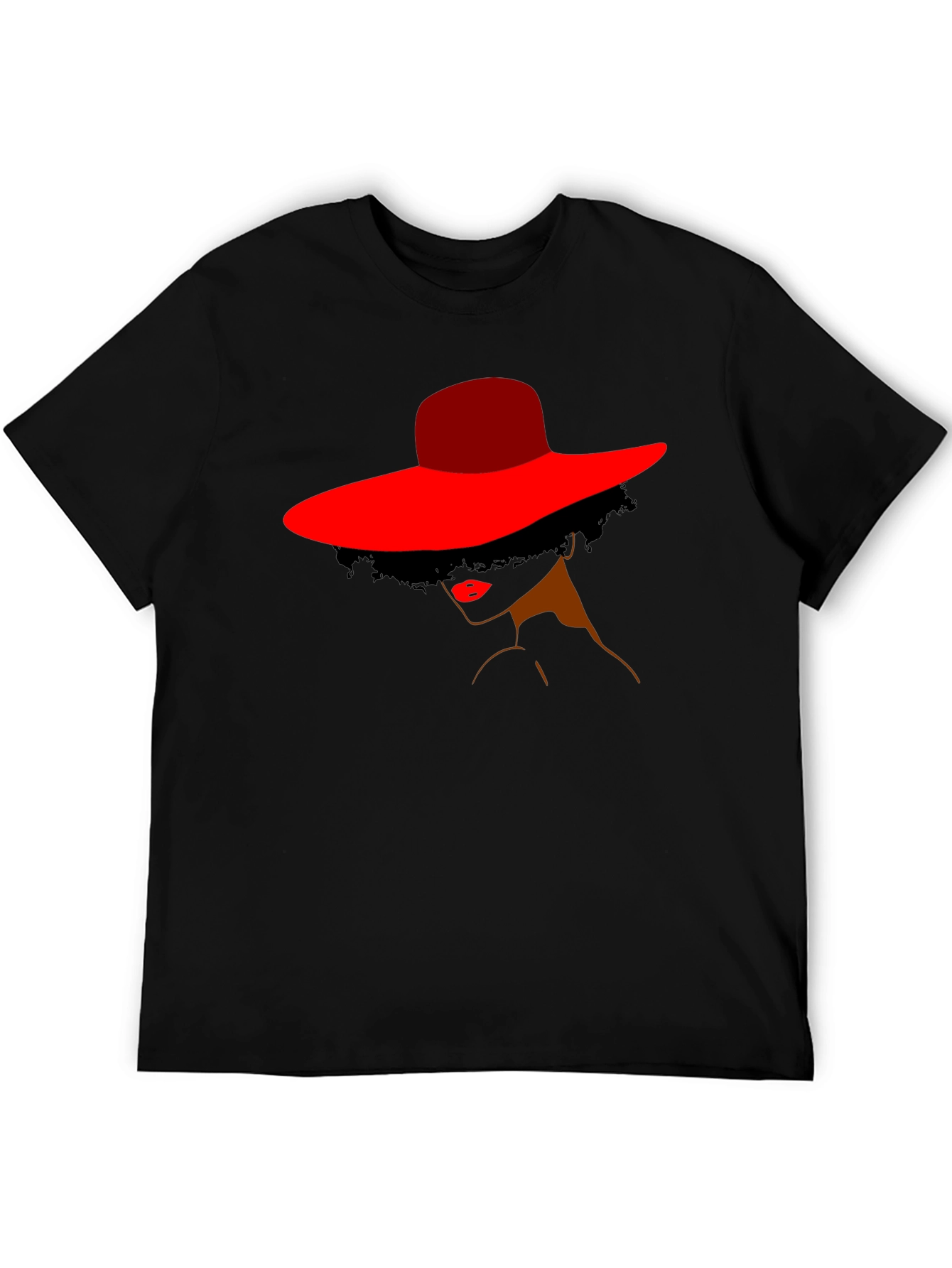 Elegant Woman in Red Hat Graphic Tee