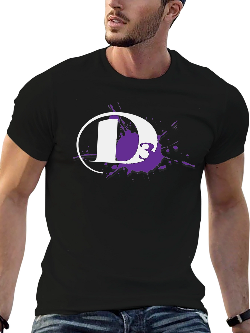 D3 White Ink Splatter Black T-Shirt