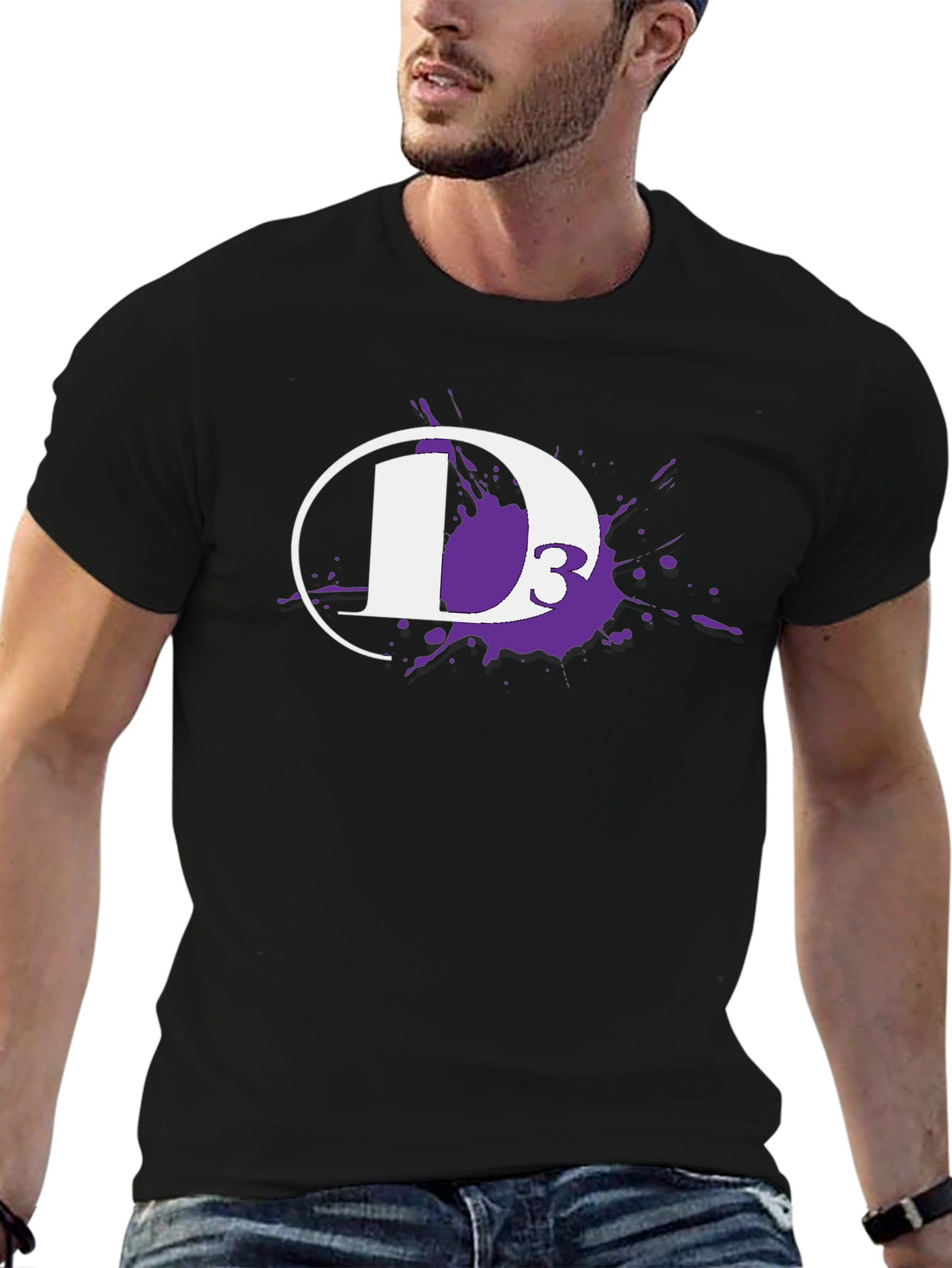 D3 White Ink Splatter Black T-Shirt
