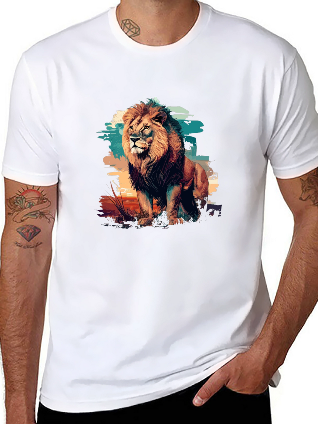 Lion Graphic Print Black T-Shirt