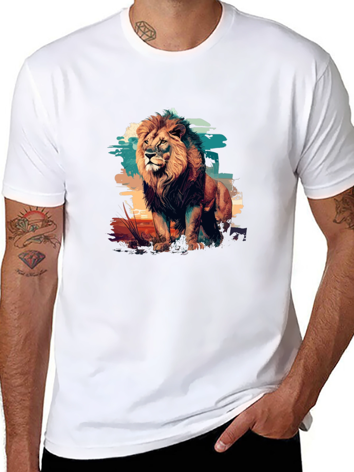 Lion Graphic Print Black T-Shirt