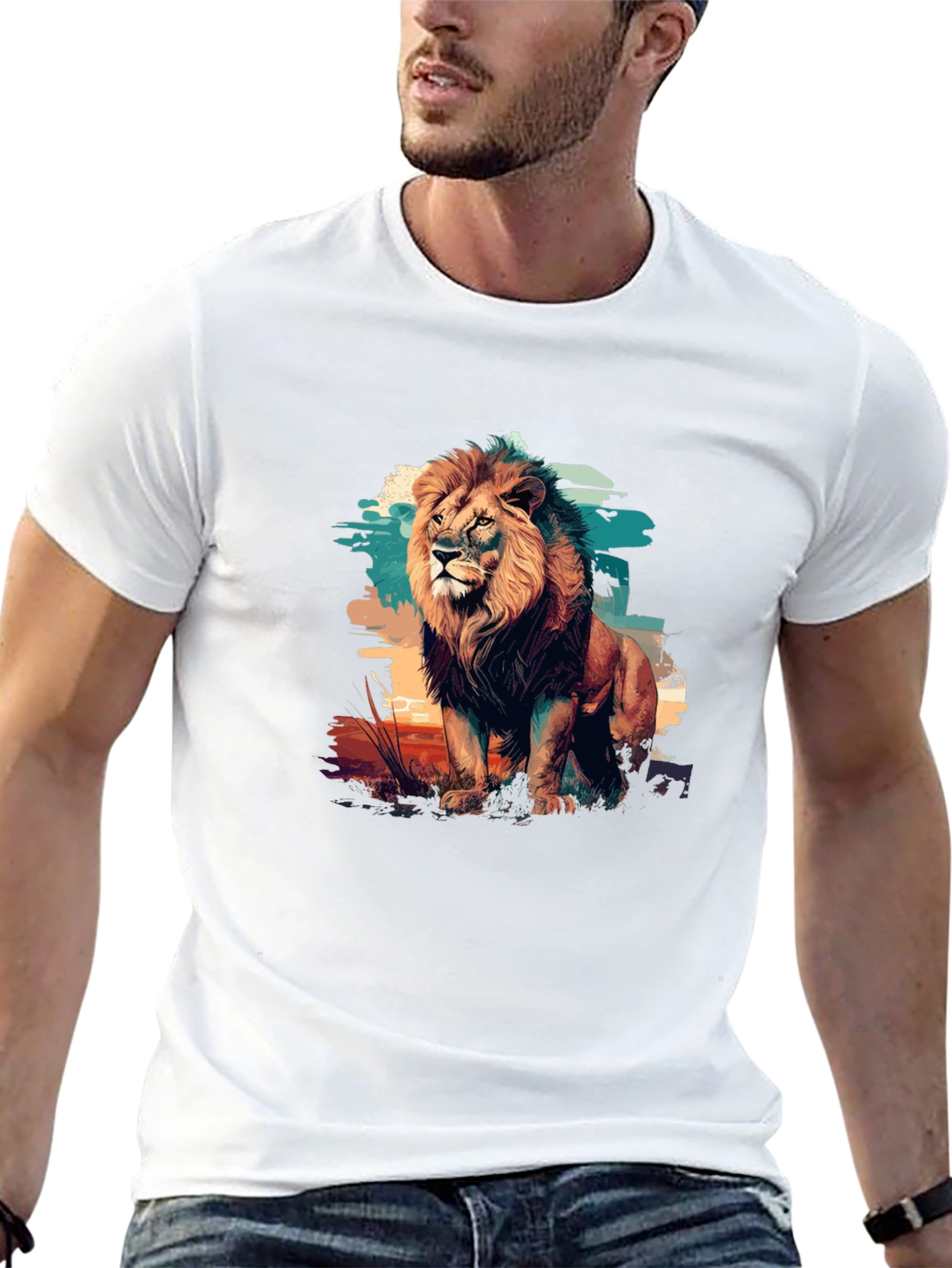 Lion Graphic Print Black T-Shirt