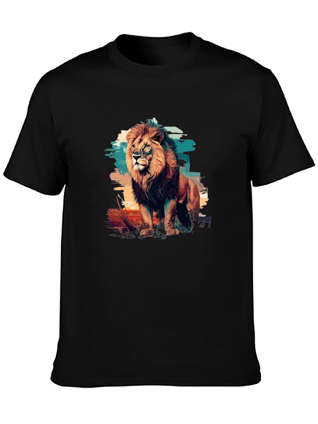 Lion Graphic Print Black T-Shirt