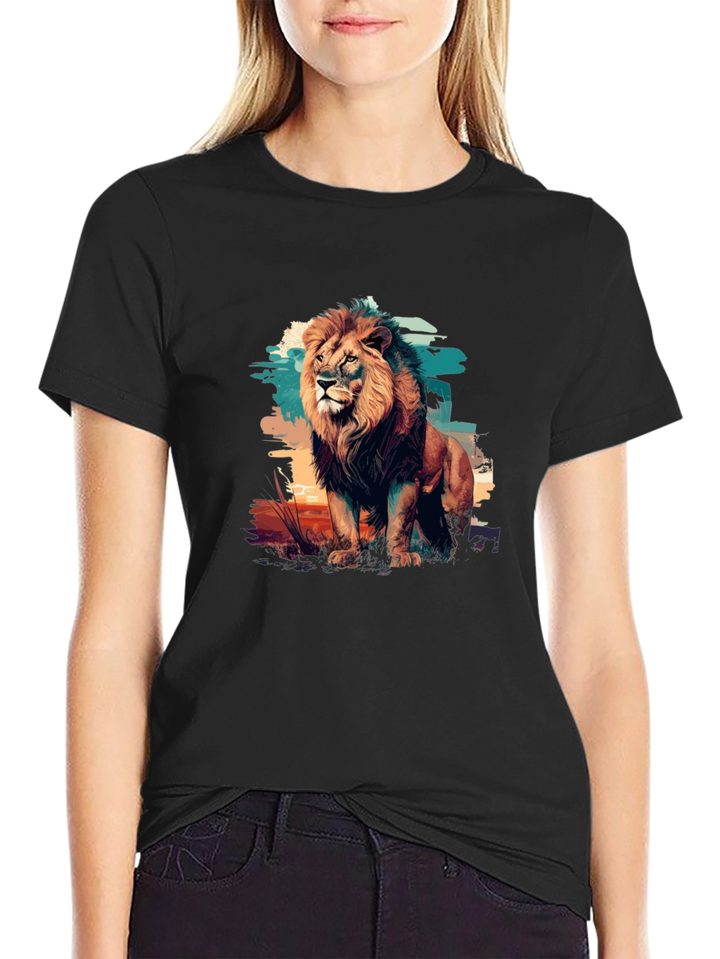 Lion Graphic Print Black T-Shirt