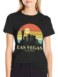 Las Vegas Skyline T-Shirt Retro Style Black Tee