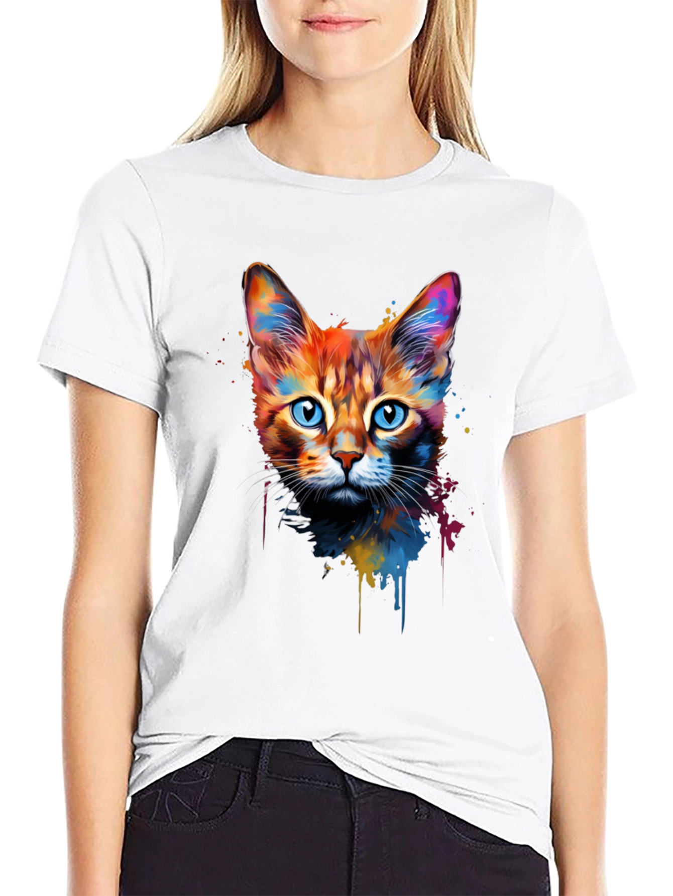 Colorful Cat T-Shirt - Artistic Design