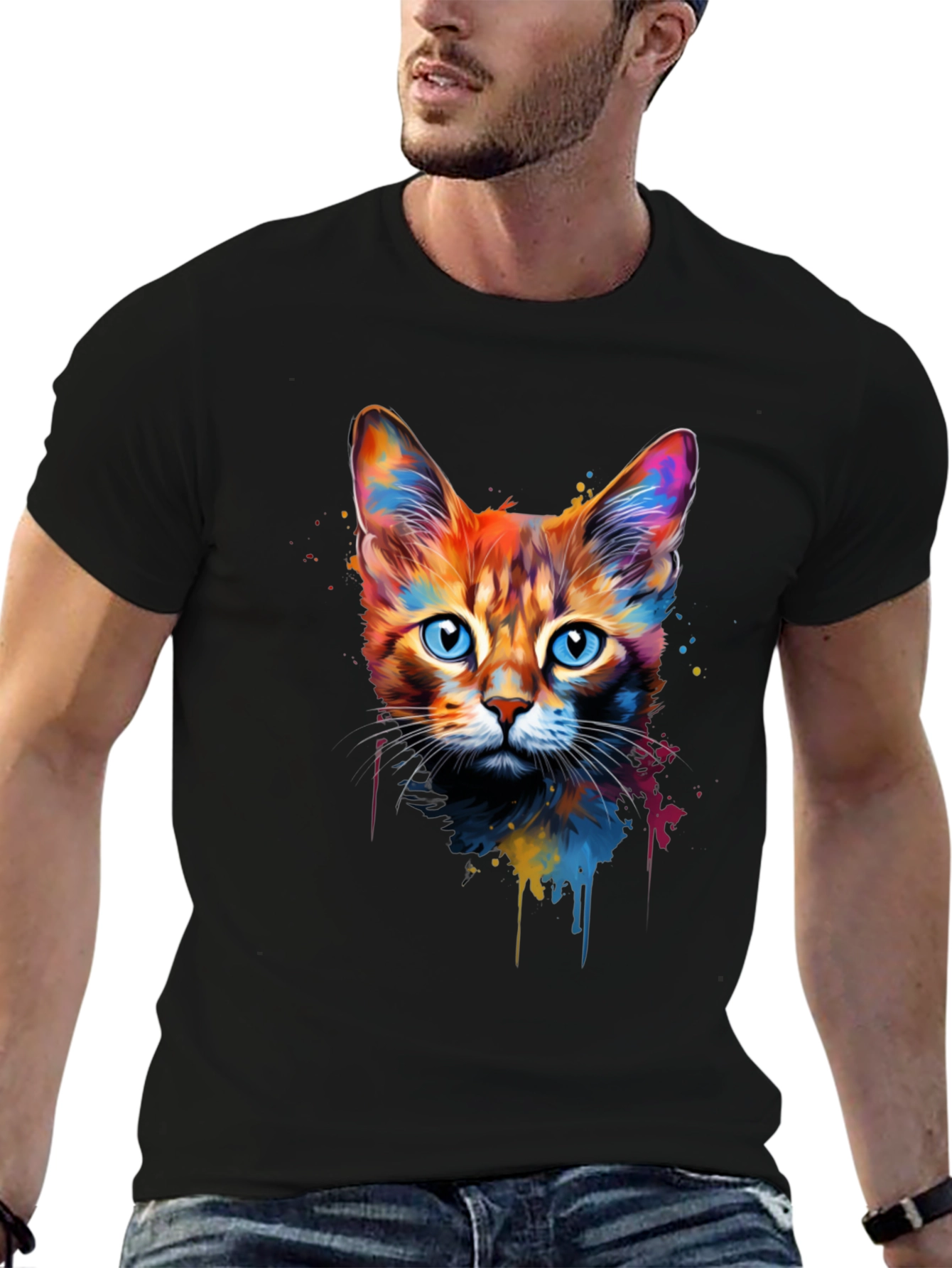 Colorful Cat T-Shirt - Artistic Design
