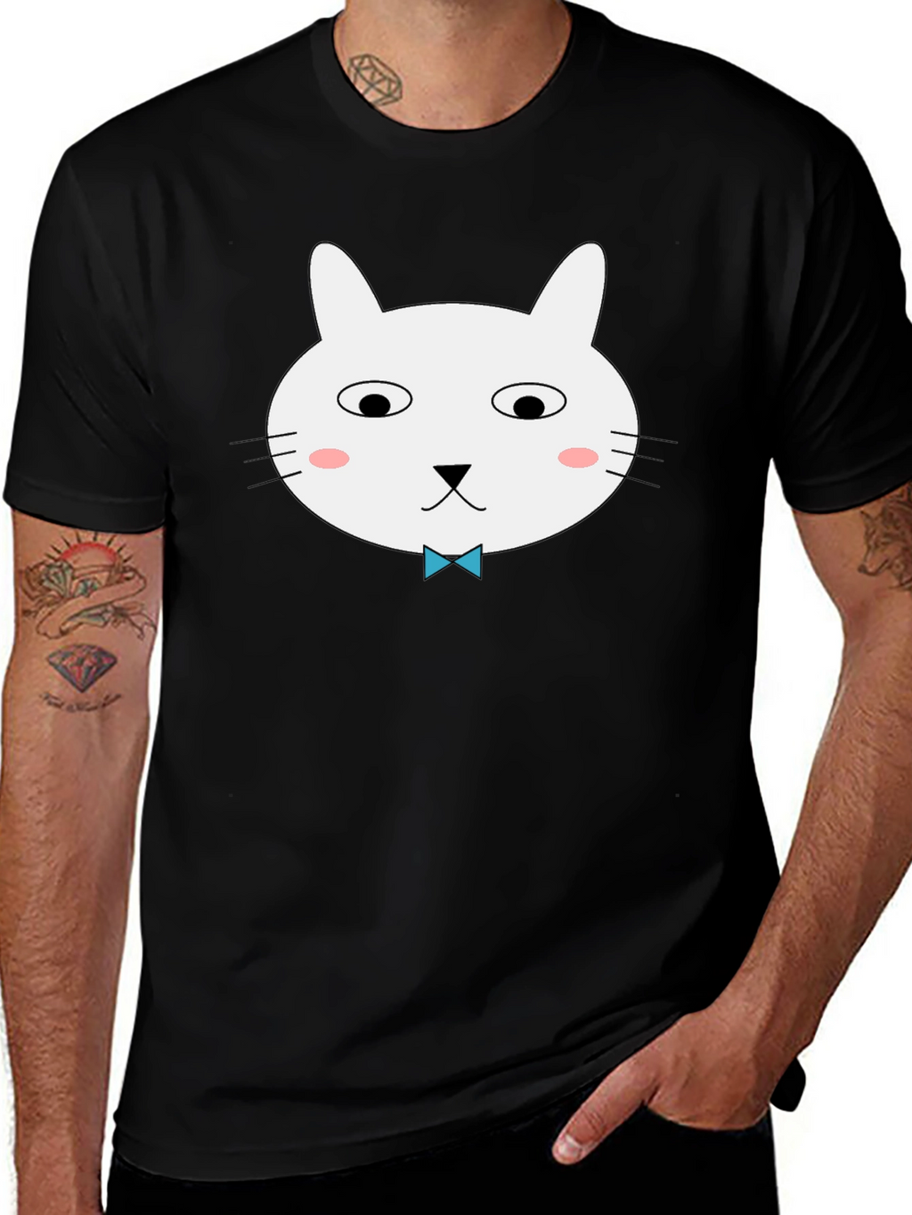 Funny Cat Graphic Tee - Black Cotton T-Shirt