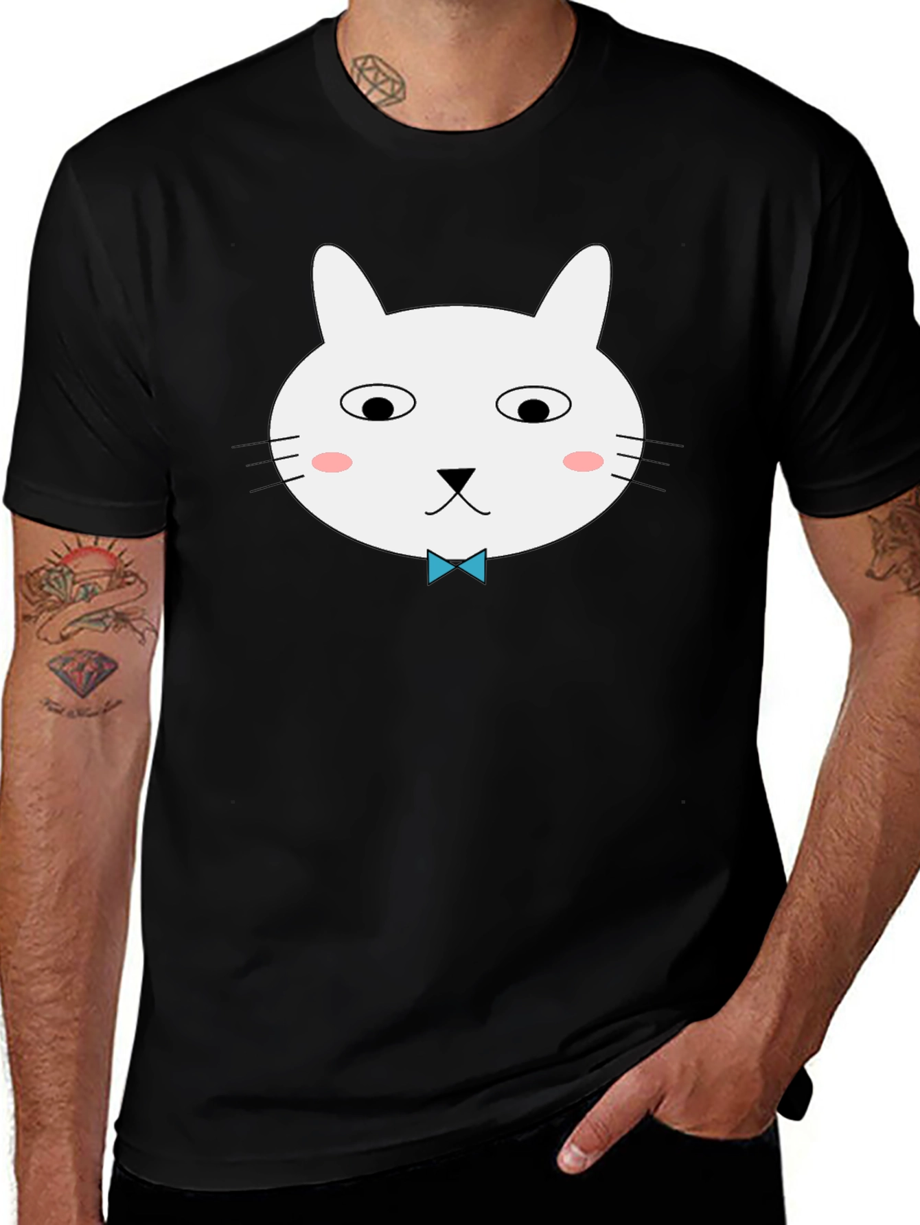 Funny Cat Graphic Tee - Black Cotton T-Shirt