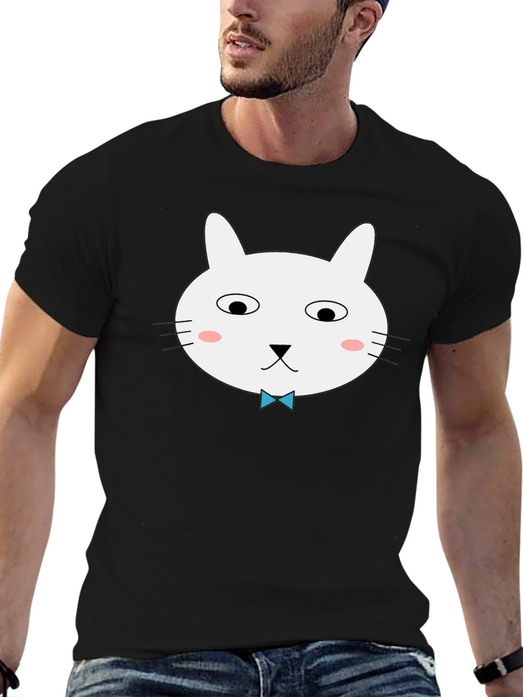 Funny Cat Graphic Tee - Black Cotton T-Shirt