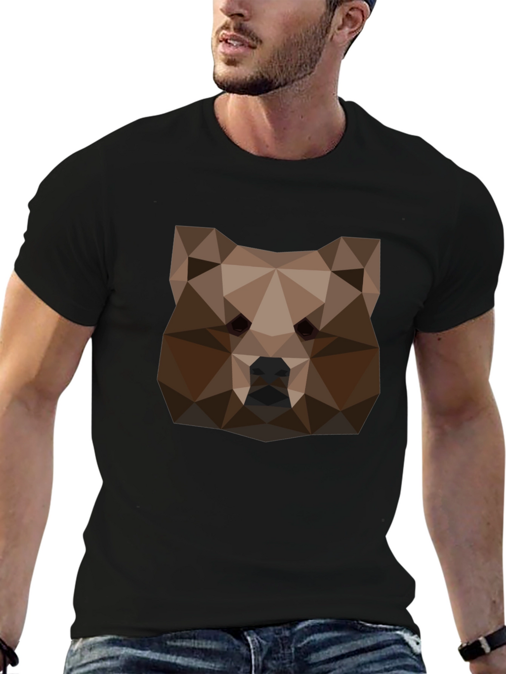 Geometric Bear Head Tee - Black