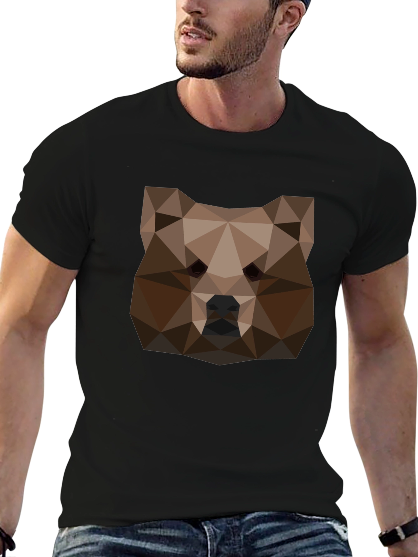 Geometric Bear Head Tee - Black