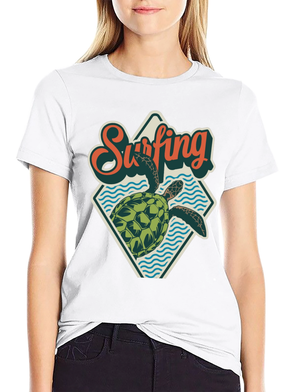 Surfing Turtle Graphic Tee - Retro Beach Style