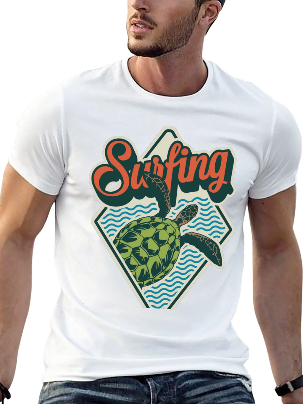 Surfing Turtle Graphic Tee - Retro Beach Style