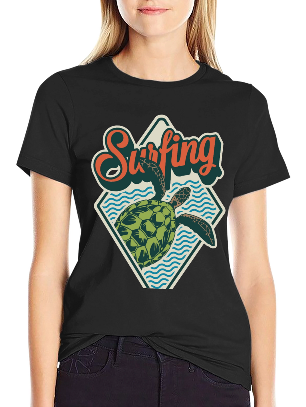 Surfing Turtle Graphic Tee - Retro Beach Style