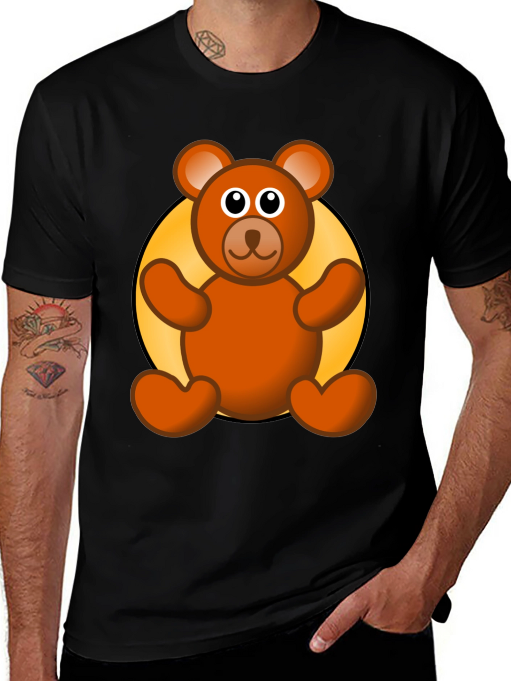 Cute Teddy Bear Graphic Black T-Shirt