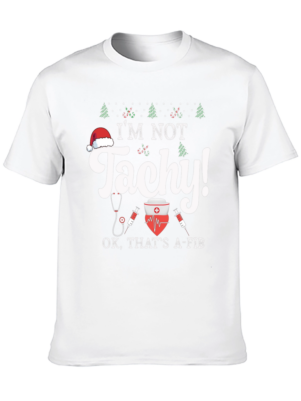 Funny Christmas Nurse Tachycardia A-fib Black T-Shirt