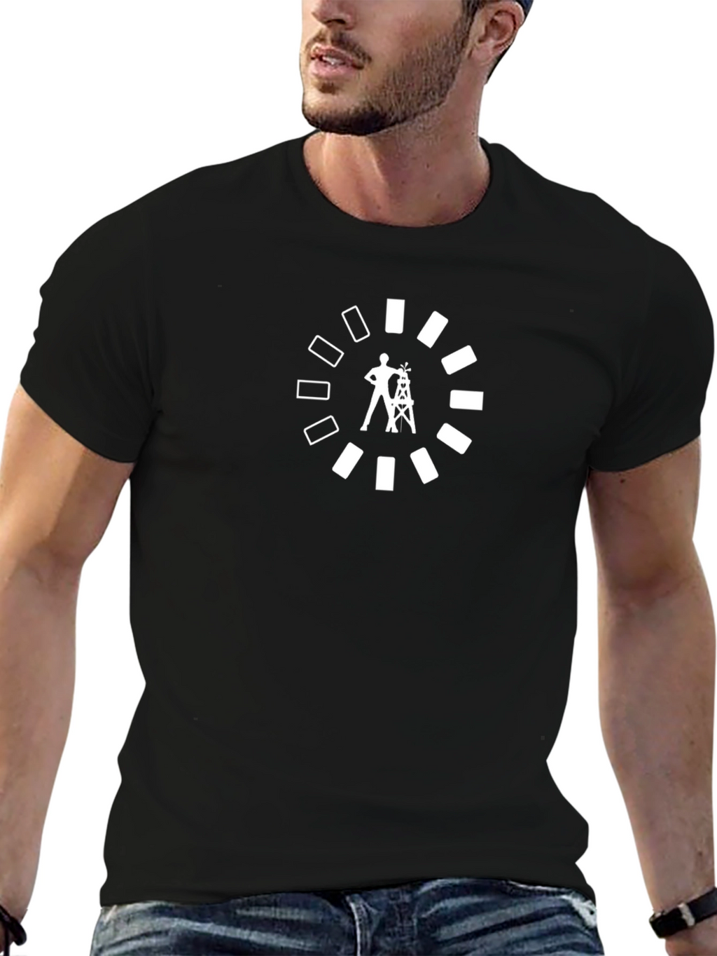 Black T-Shirt with Oil Rig Worker Graphic