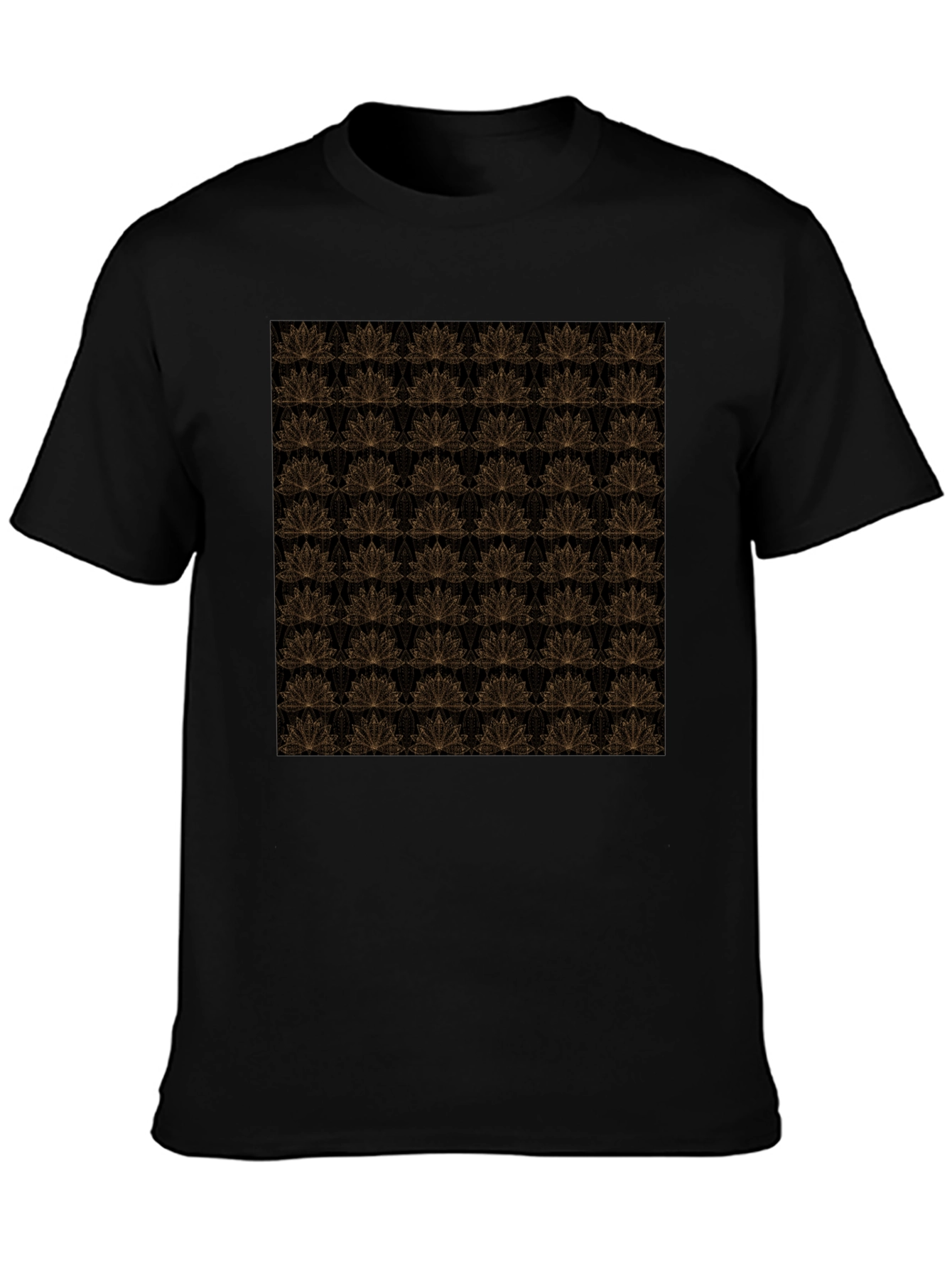 Elegant Black T-Shirt with Gold Floral Lotus Pattern