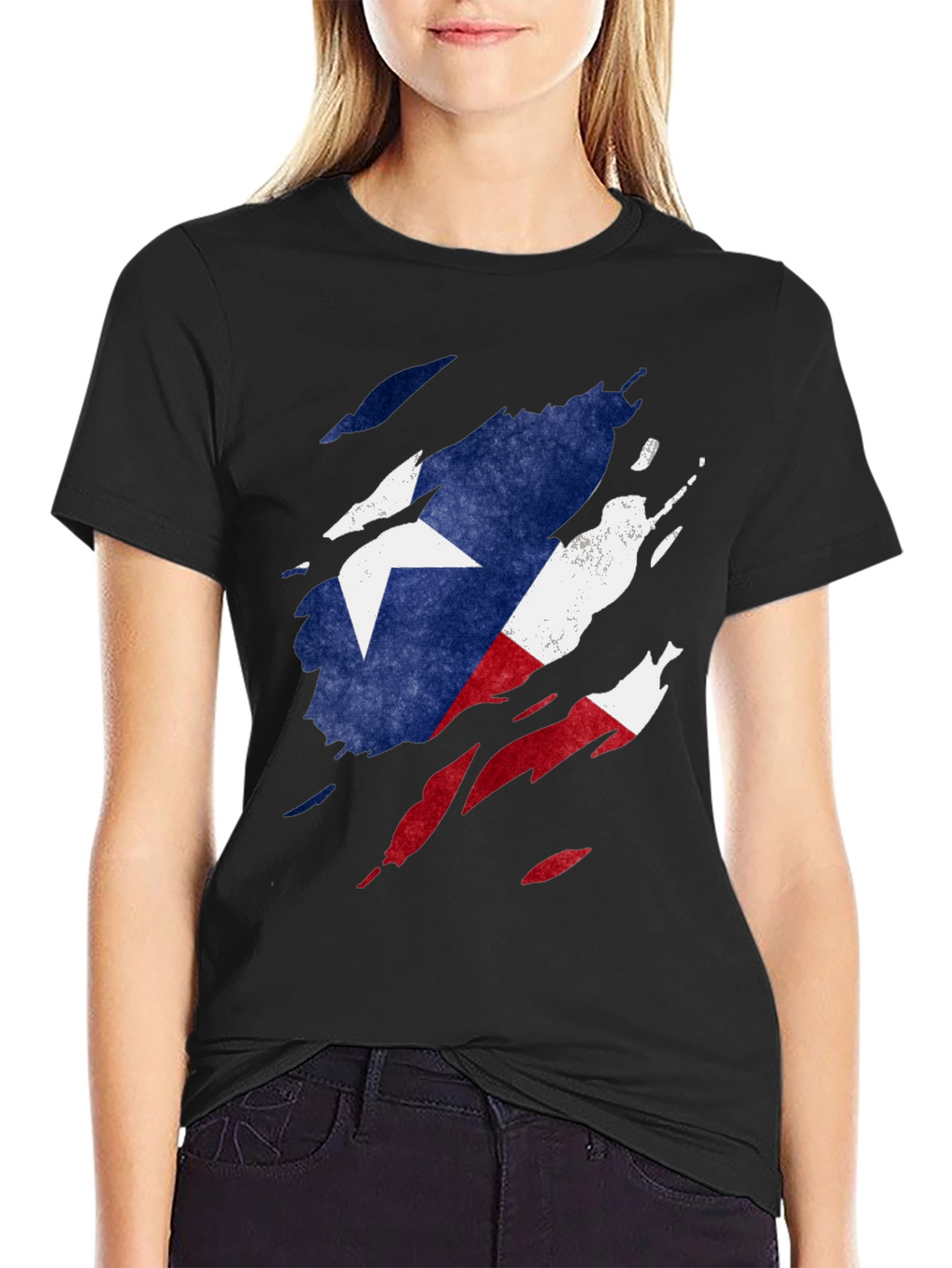 Texas Flag Ripped T-Shirt - Mens Black Tee