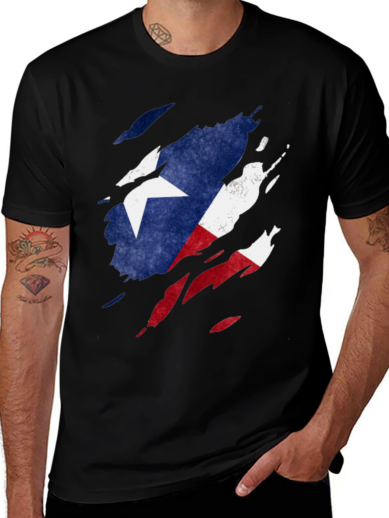 Texas Flag Ripped T-Shirt - Mens Black Tee