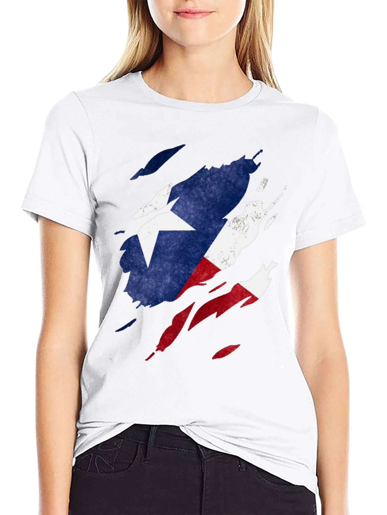 Texas Flag Ripped T-Shirt - Mens Black Tee