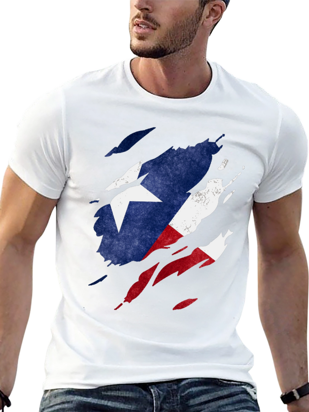 Texas Flag Ripped T-Shirt - Mens Black Tee
