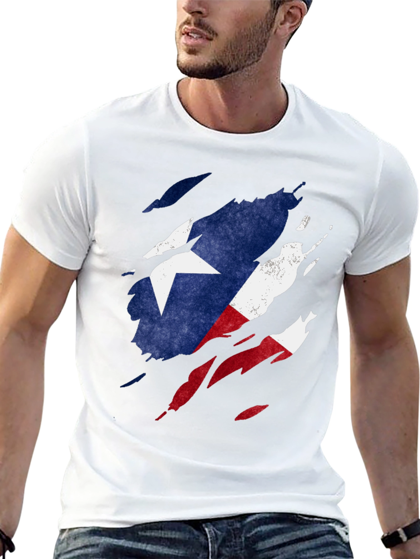 Texas Flag Ripped T-Shirt - Mens Black Tee