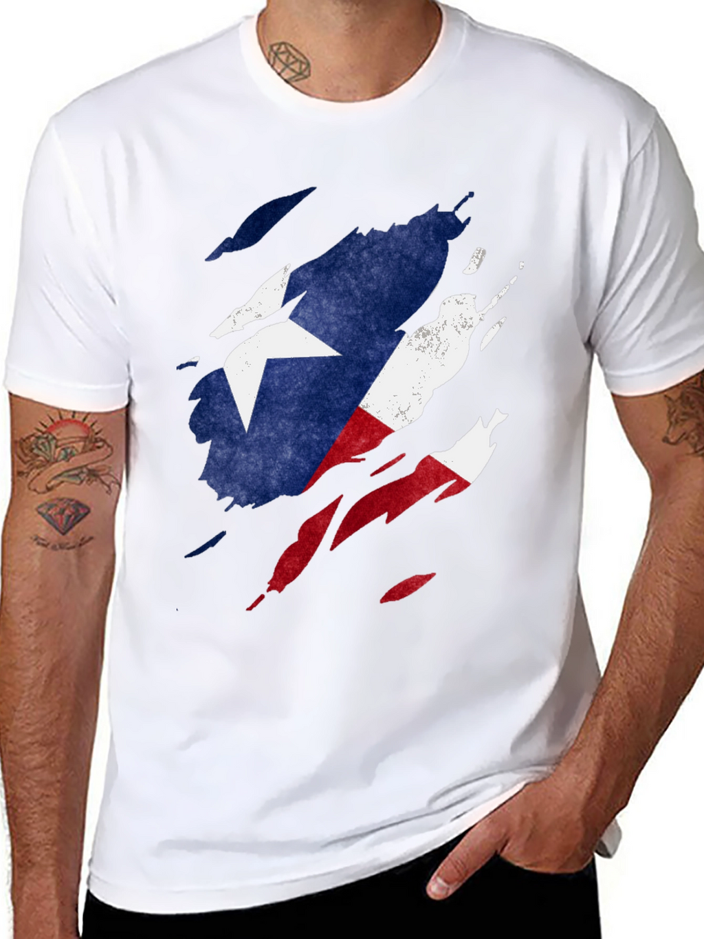 Texas Flag Ripped T-Shirt - Mens Black Tee