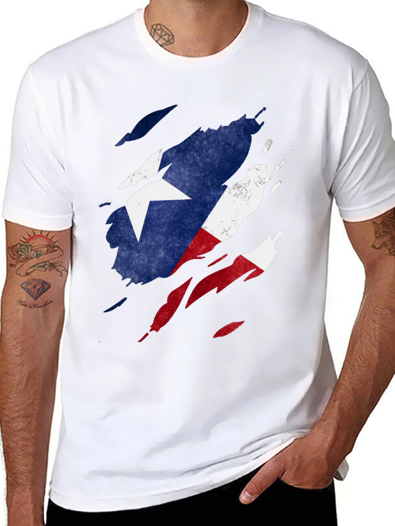 Texas Flag Ripped T-Shirt - Mens Black Tee