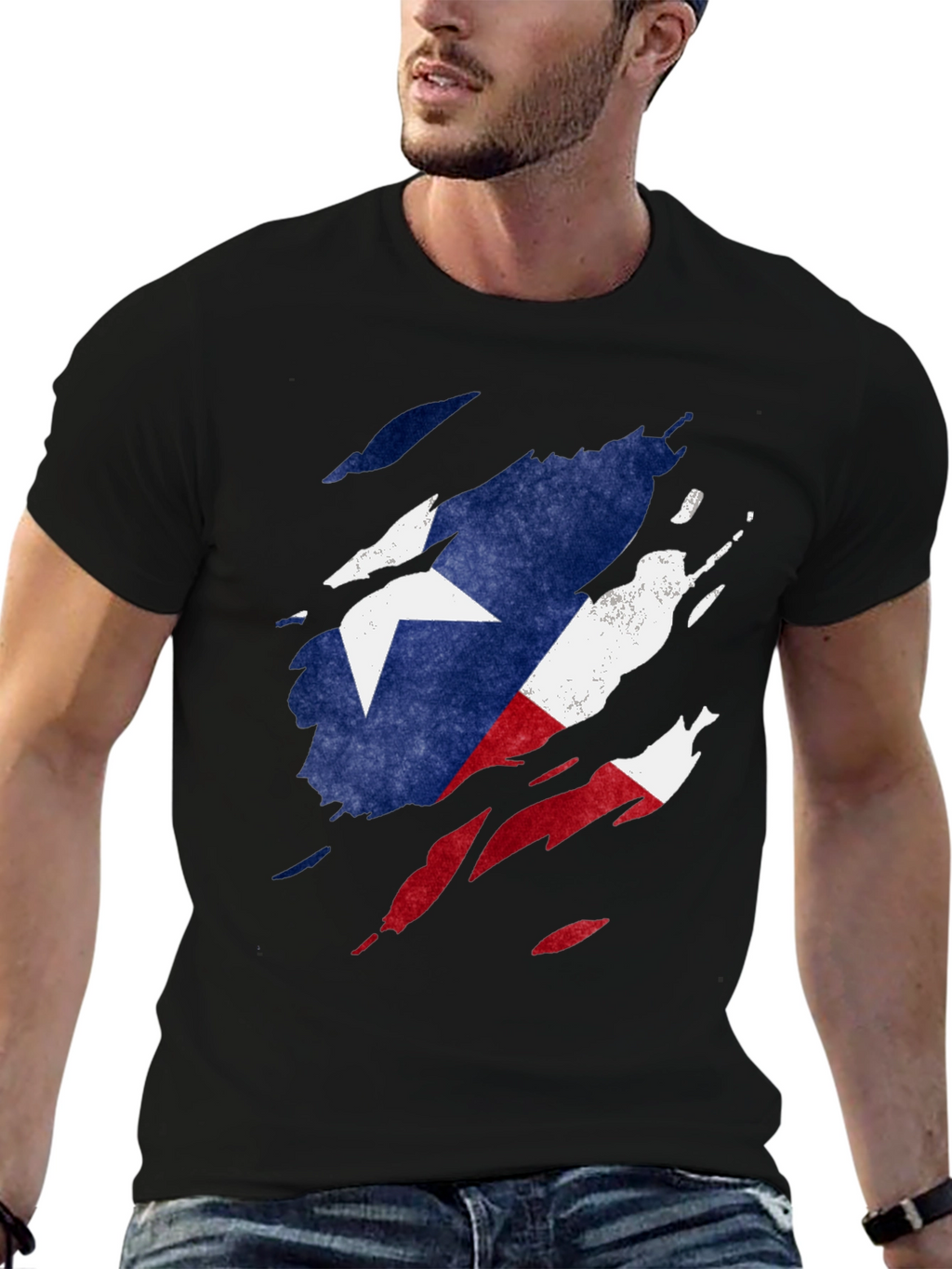 Texas Flag Ripped T-Shirt - Mens Black Tee