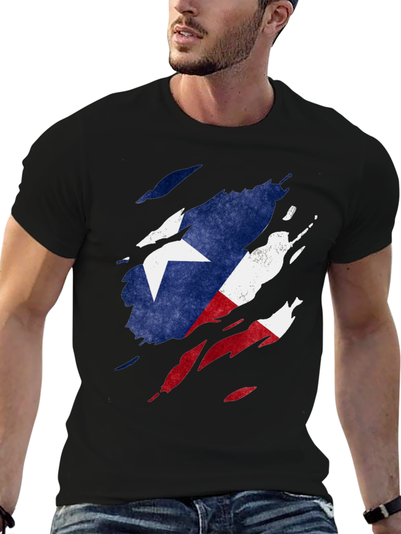 Texas Flag Ripped T-Shirt - Mens Black Tee
