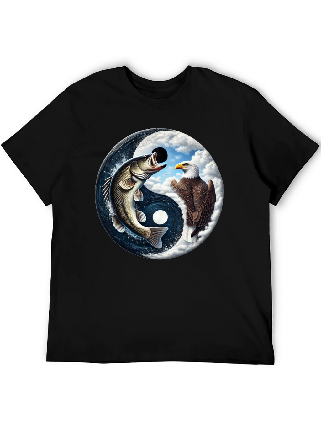 Yin Yang Fish & Eagle Black T-Shirt