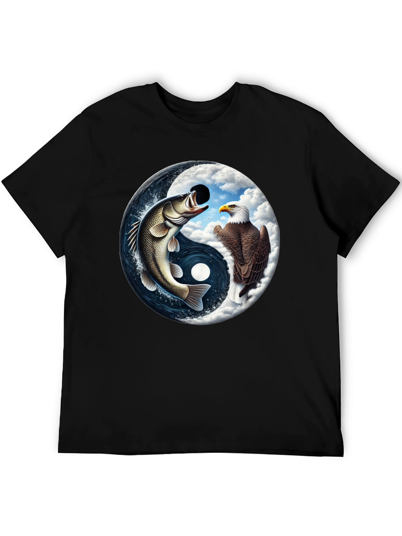 Yin Yang Fish & Eagle Black T-Shirt