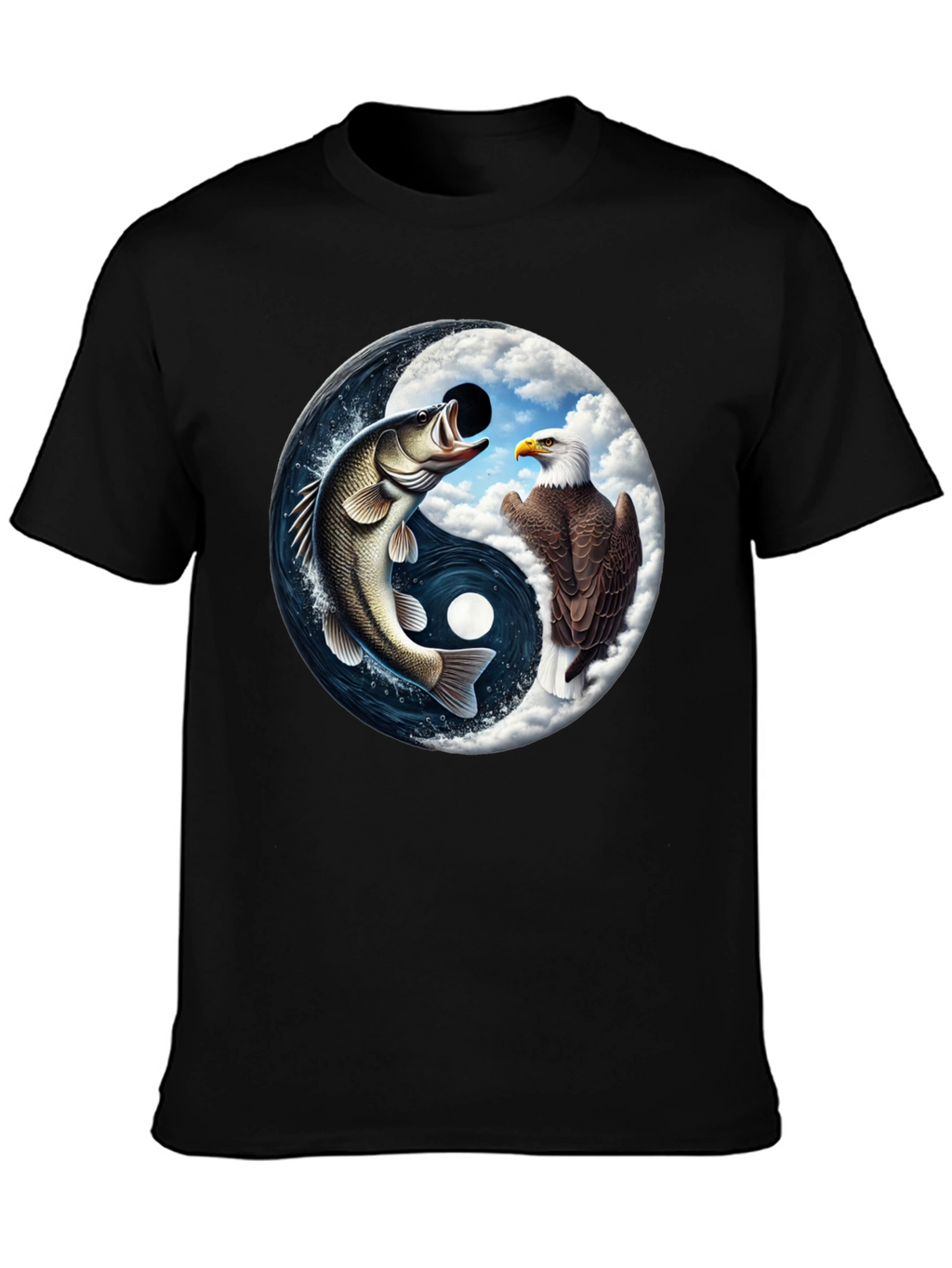 Yin Yang Fish & Eagle Black T-Shirt