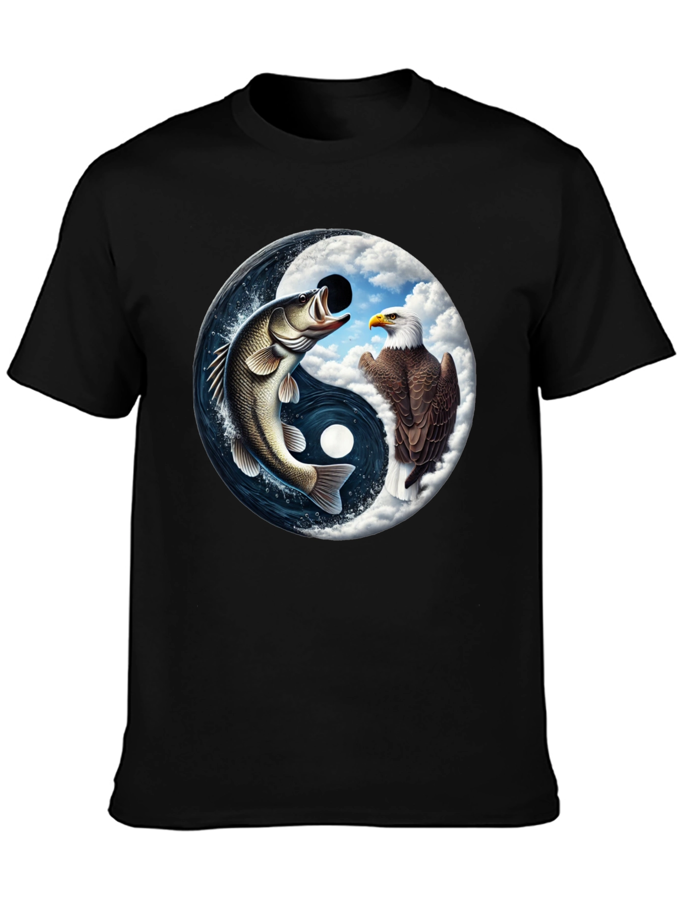 Yin Yang Fish & Eagle Black T-Shirt