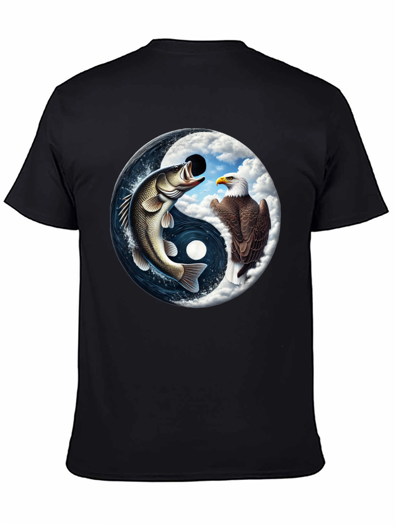 Yin Yang Fish & Eagle Black T-Shirt