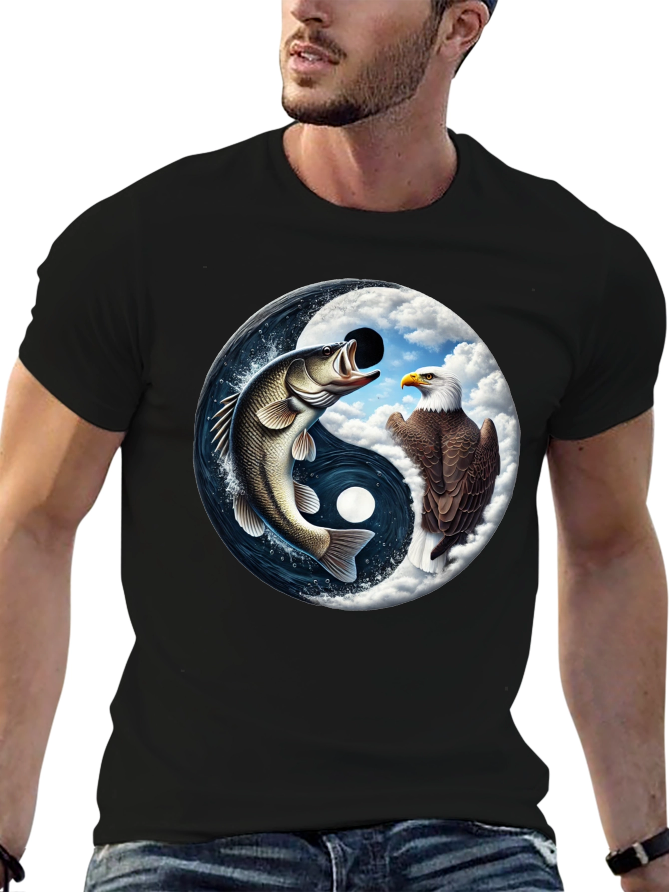 Yin Yang Fish & Eagle Black T-Shirt