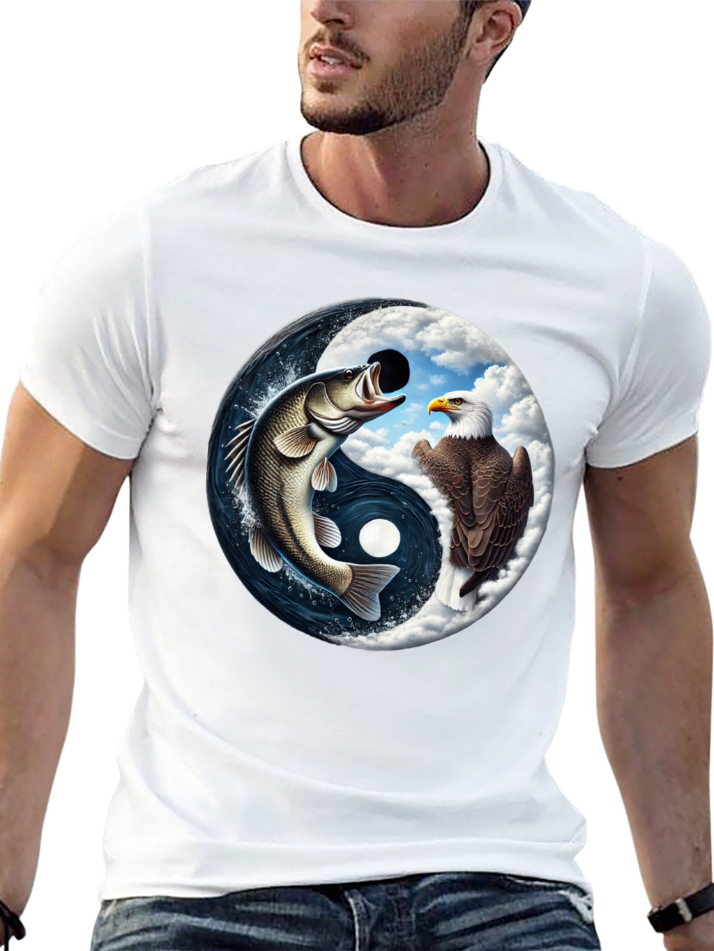 Yin Yang Fish & Eagle Black T-Shirt