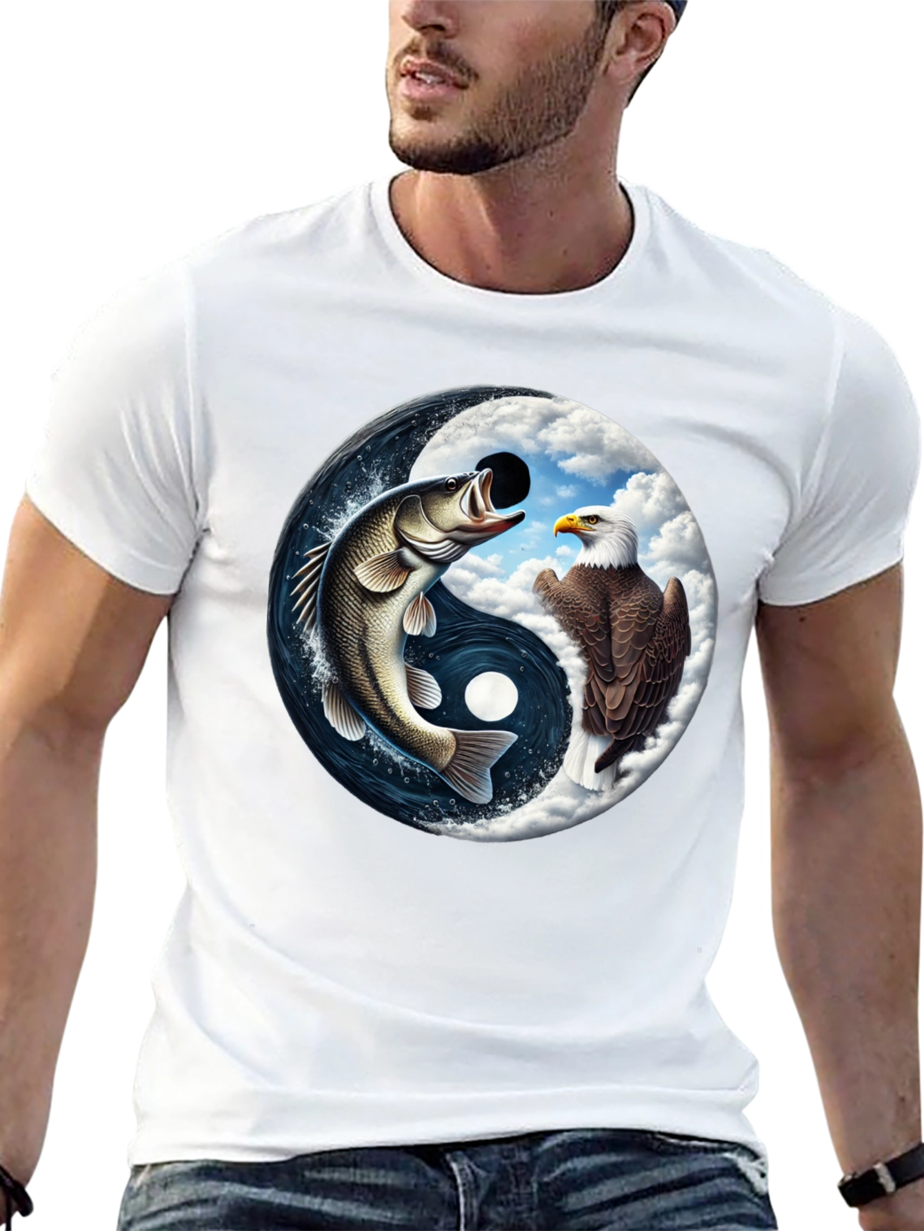 Yin Yang Fish & Eagle Black T-Shirt