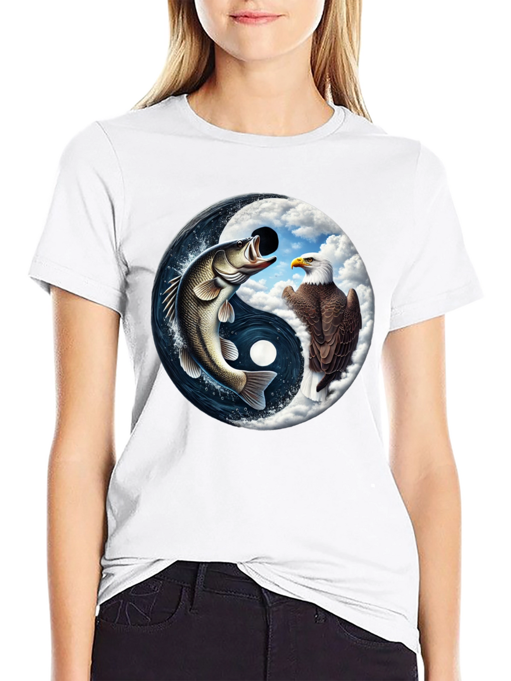 Yin Yang Fish & Eagle Black T-Shirt