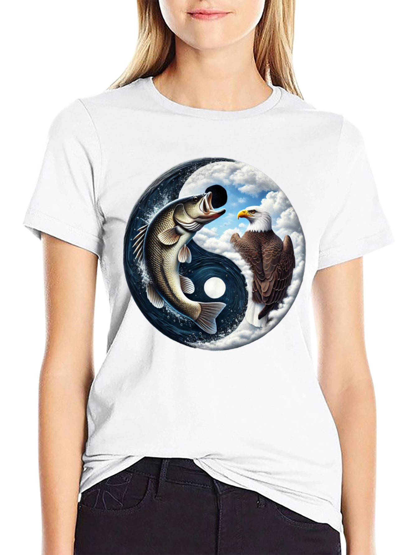 Yin Yang Fish & Eagle Black T-Shirt