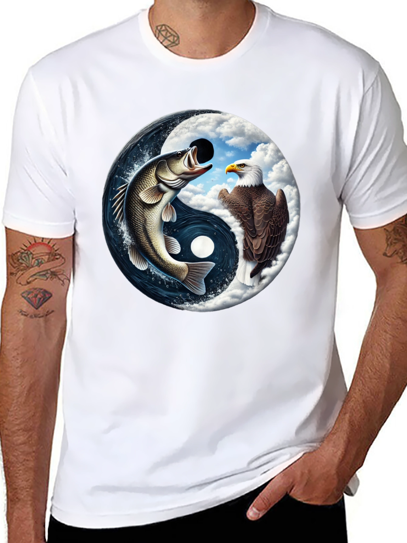Yin Yang Fish & Eagle Black T-Shirt