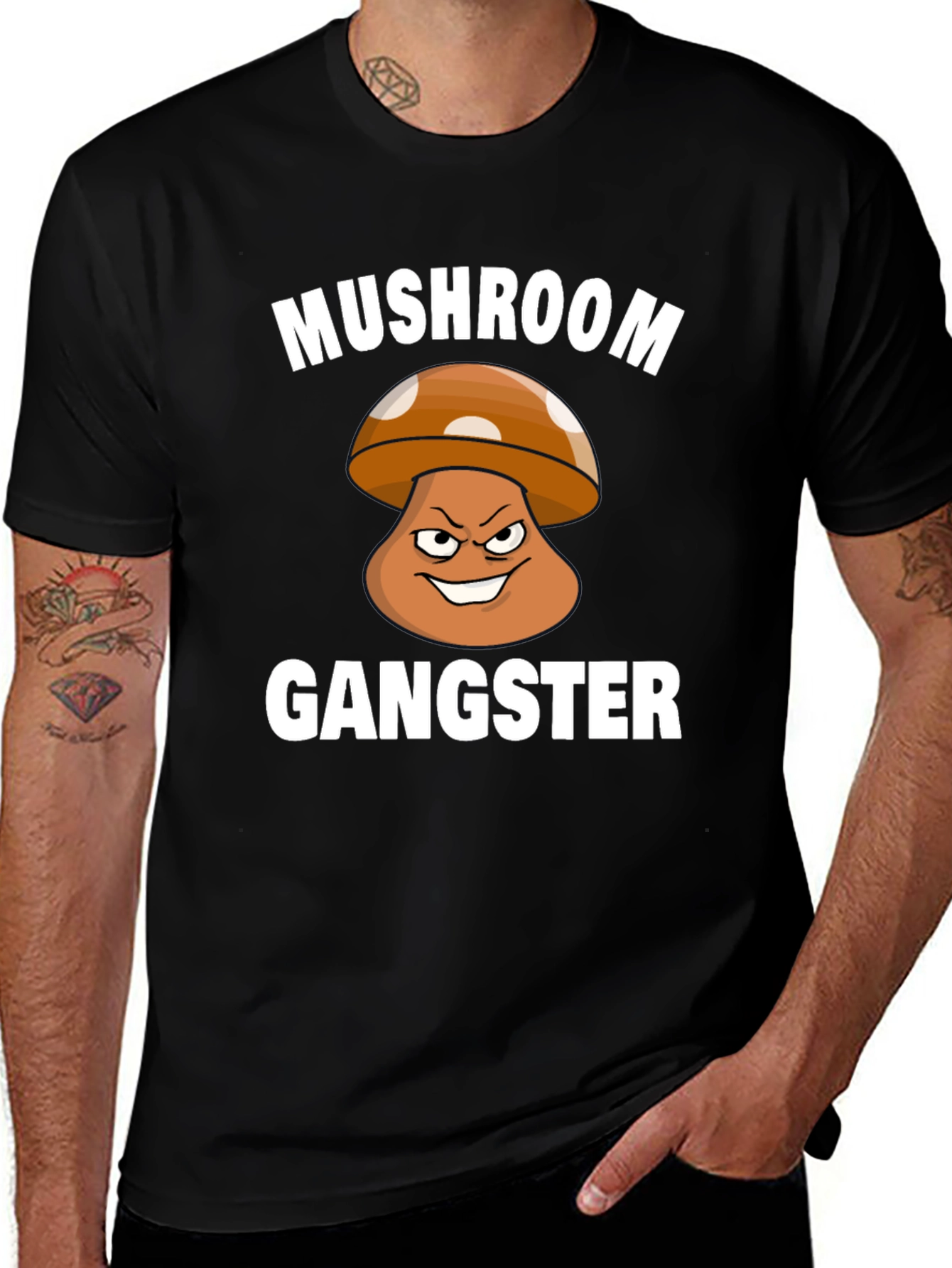 Mushroom Gangster Graphic Tee - Black Cotton T-Shirt
