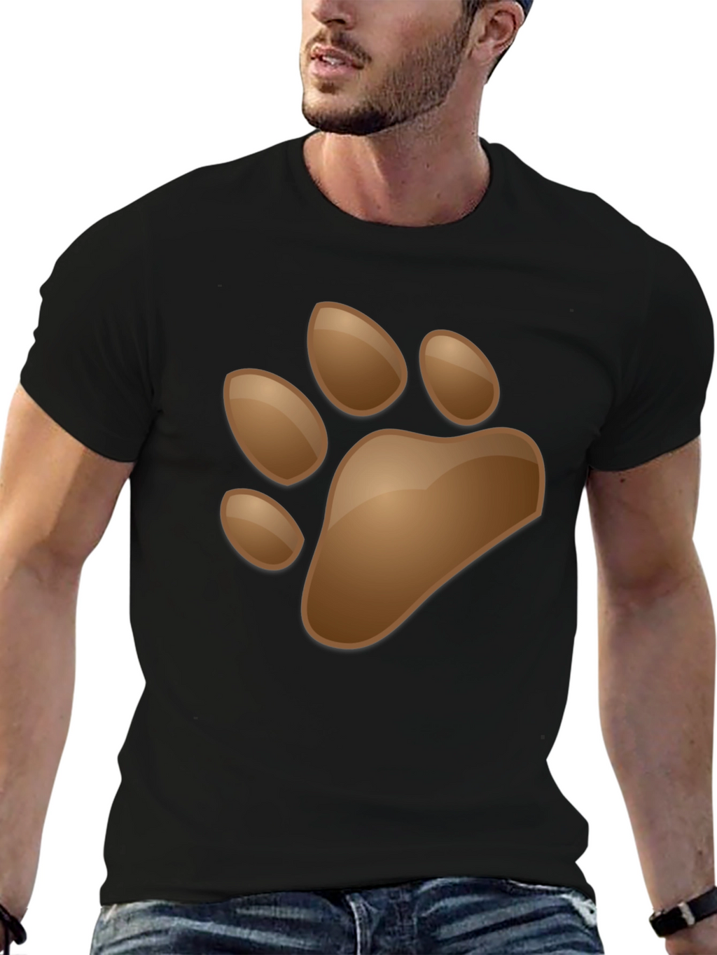 Mens Black T-Shirt with Animal Paw Print