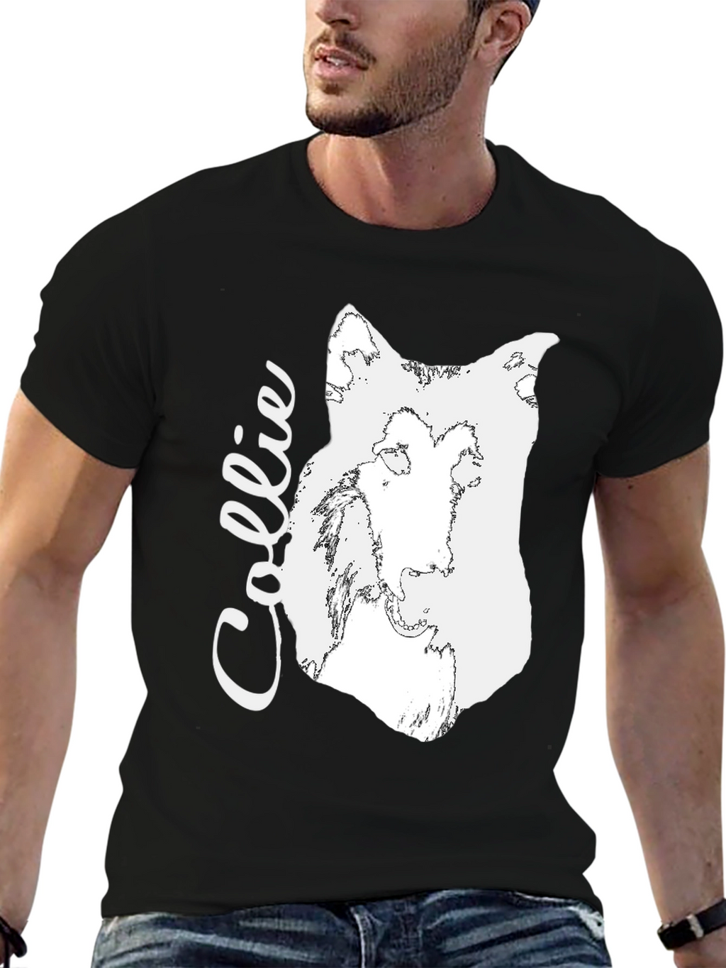 Collie Dog Graphic Tee - Black Cotton Comfort
