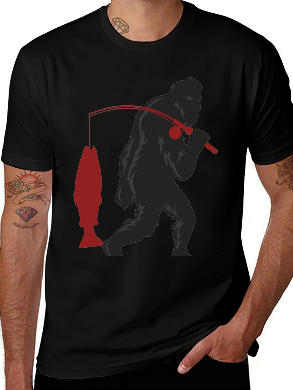 Bigfoot Fishing T-Shirt - Funny Sasquatch Tee
